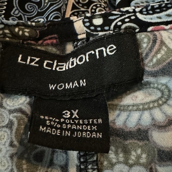 Liz Claiborne 3X Shirt Top Blue Paisley Cap Short Sleeve V Neck Peplum Stretch - Picture 5 of 6